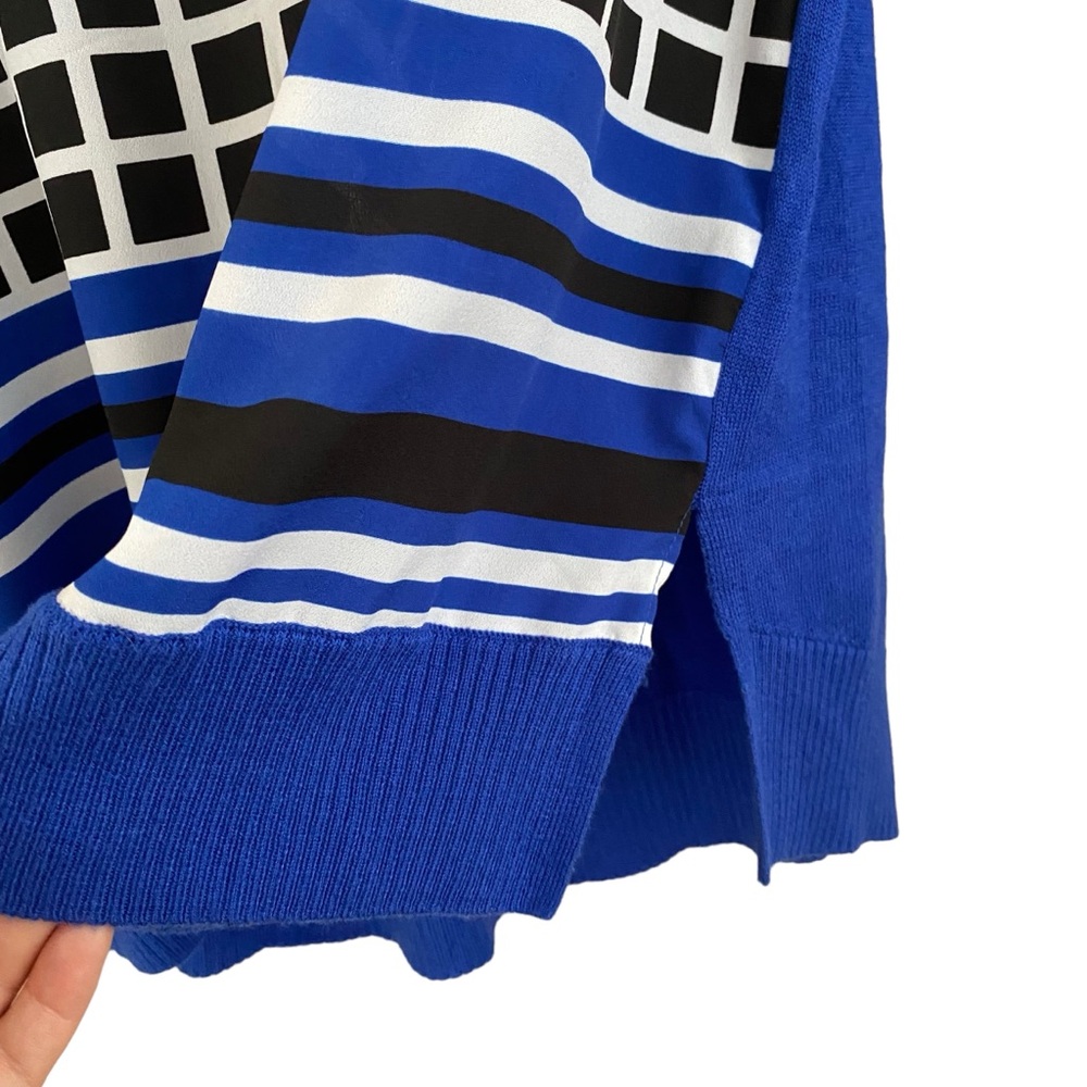Michael Kors NWT Cobalt Blue & Black Windowpane Plaid Stripe Lightweight Sweater - Picture 5 of 9